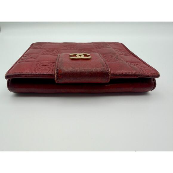 CHANEL l Icon Coco Women's Wallet Red Lambskin Bifold Authentic w/ Card & COA - Picture 14 of 16